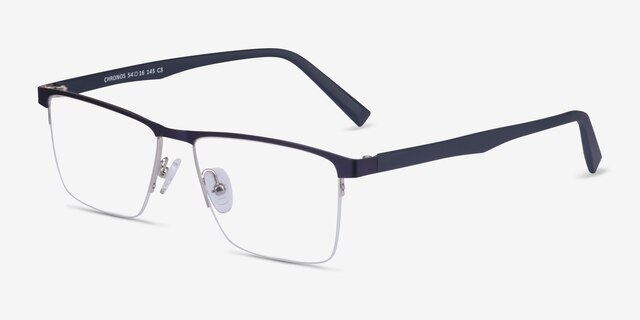 Chronos Blue Silver MetalEyeglass Frames from EyeBuyDirect, Angle View