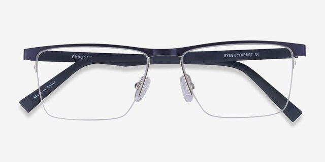 Chronos Blue Silver MetalEyeglass Frames from EyeBuyDirect, Closed View