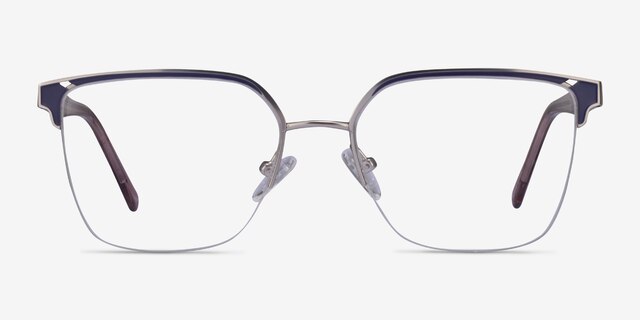 Piccadilly Silver Dark Blue AcetateEyeglass Frames from EyeBuyDirect, Front View