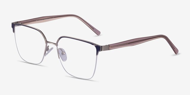 Piccadilly Silver Dark Blue AcetateEyeglass Frames from EyeBuyDirect, Angle View