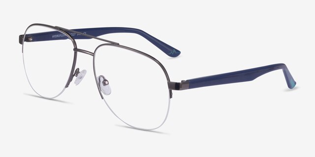 Hydroflux Gunmetal MetalEyeglass Frames from EyeBuyDirect, Angle View