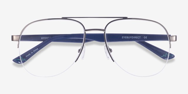Hydroflux Gunmetal MetalEyeglass Frames from EyeBuyDirect, Closed View