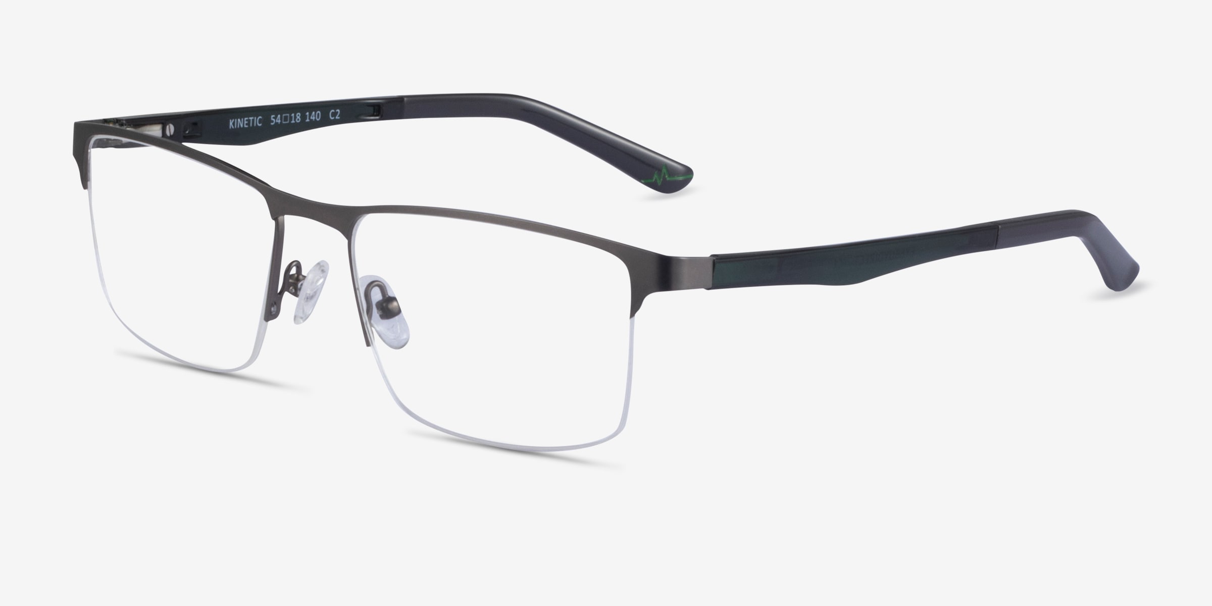 Kinetic Rectangle Matte Gunmetal Semi Rimless Eyeglasses 