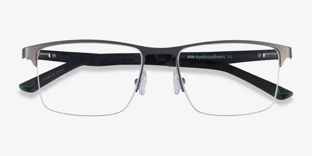 Kinetic Matte Gunmetal MetalEyeglass Frames from EyeBuyDirect, Closed View