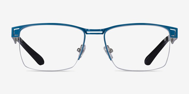 Taxi Blue Silver Black MetalEyeglass Frames from EyeBuyDirect, Front View