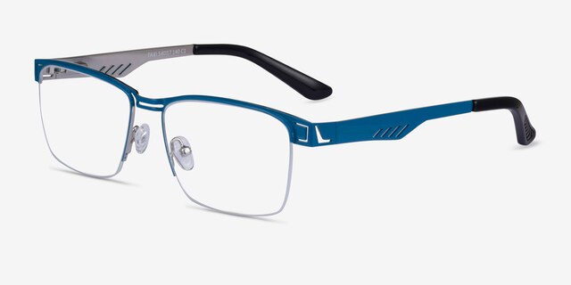 Taxi Blue Silver Black MetalEyeglass Frames from EyeBuyDirect, Angle View