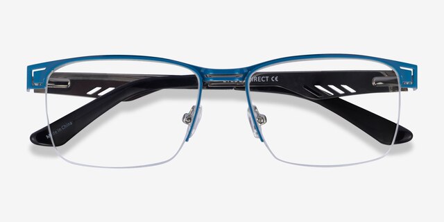 Taxi Blue Silver Black MetalEyeglass Frames from EyeBuyDirect, Closed View