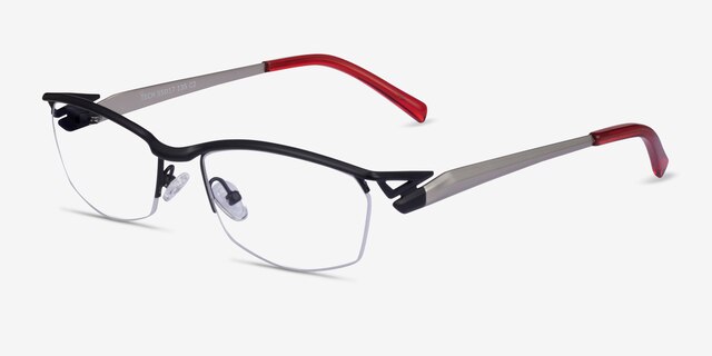 Tech Black Red MetalEyeglass Frames from EyeBuyDirect, Angle View