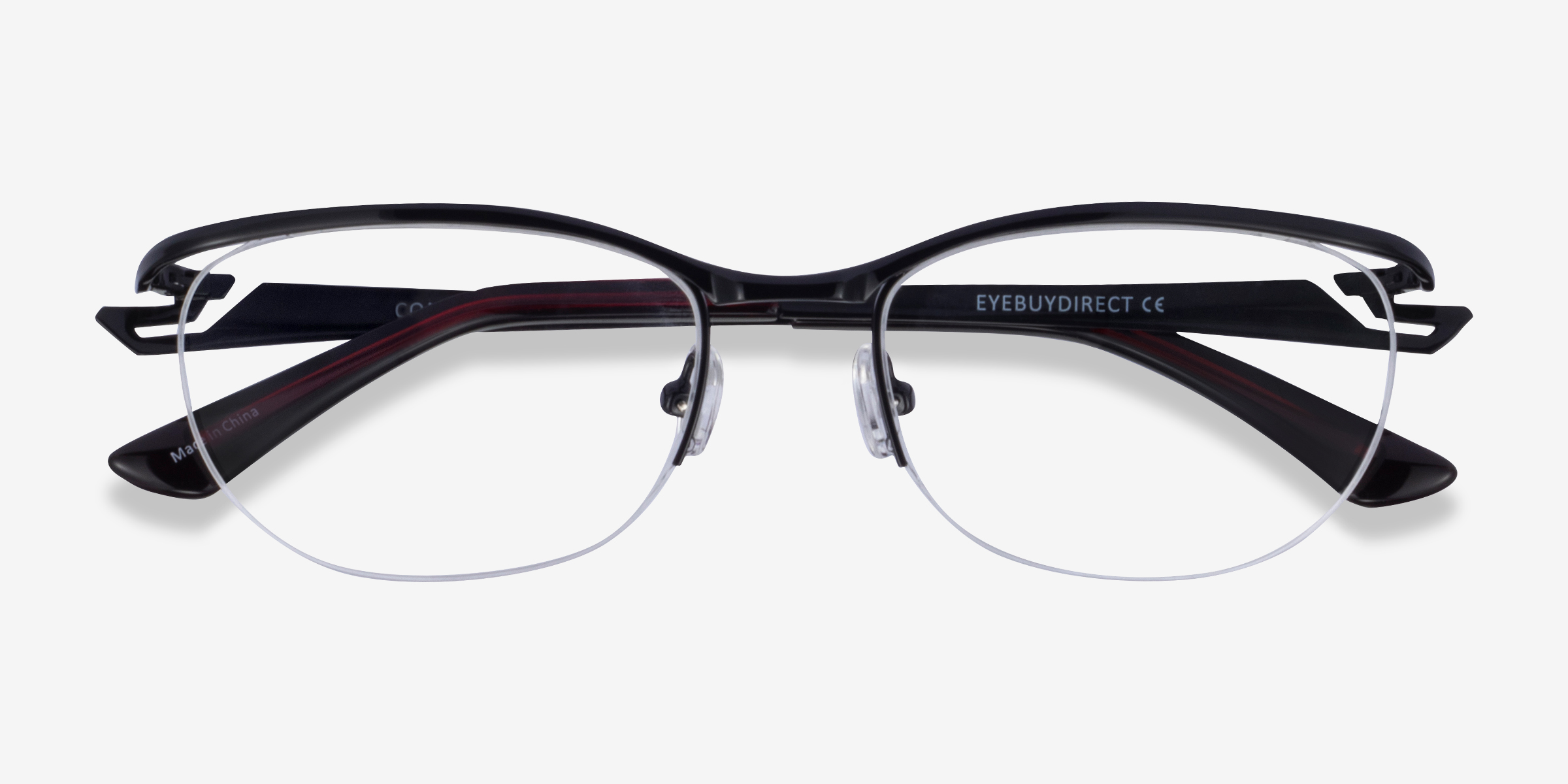 Commerce Cat Eye Black Red Semi Rimless Eyeglasses Eyebuydirect