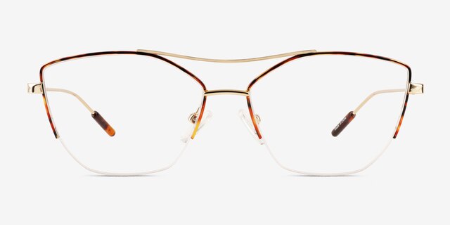 Aida Tortoise Shiny Gold MetalEyeglass Frames from EyeBuyDirect, Front View