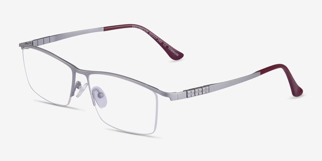 Destination Matte Silver TitaniumEyeglass Frames from EyeBuyDirect, Angle View
