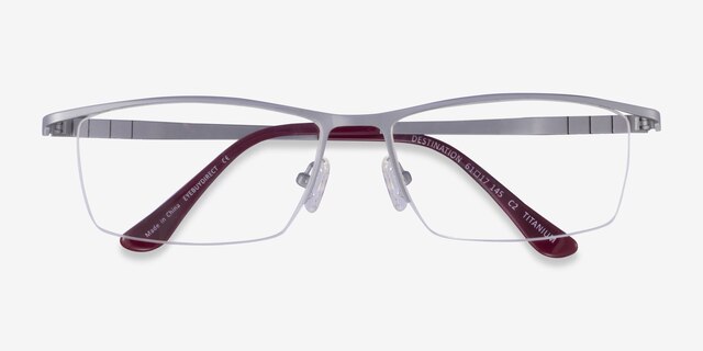Destination Matte Silver TitaniumEyeglass Frames from EyeBuyDirect, Closed View