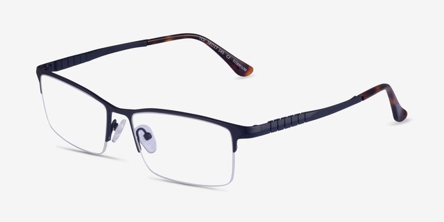 Ted Matte Dark Blue TitaniumEyeglass Frames from EyeBuyDirect, Angle View