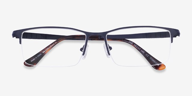 Ted Matte Dark Blue TitaniumEyeglass Frames from EyeBuyDirect, Closed View