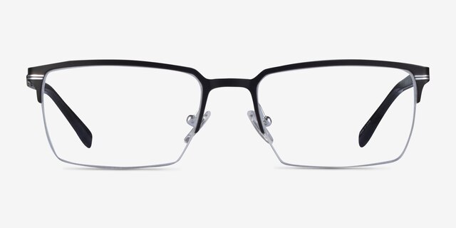 Sycamore Matte Black Silver TitaniumEyeglass Frames from EyeBuyDirect, Front View