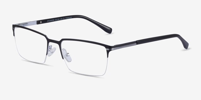 Sycamore Matte Black Silver TitaniumEyeglass Frames from EyeBuyDirect, Angle View