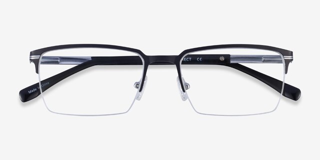 Sycamore Matte Black Silver TitaniumEyeglass Frames from EyeBuyDirect, Closed View