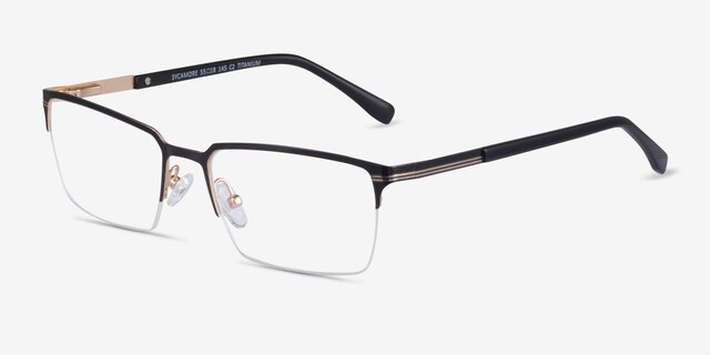 Sycamore Black Gold TitaniumMontures de lunettes de vue d'EyeBuyDirect, Vue d'Angle