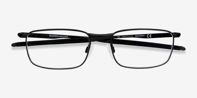 Oakley Barrelhouse Matte Black MetalEyeglass Frames from EyeBuyDirect, Closed View