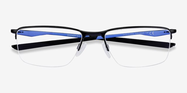 Oakley Socket 5.5 Satin Black & Blue MetalEyeglass Frames from EyeBuyDirect, Closed View