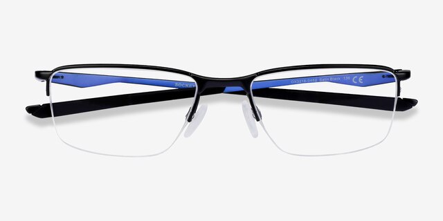 Oakley Socket 5.5 Satin Black & Blue MetalEyeglass Frames from EyeBuyDirect, Closed View