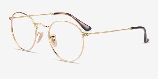 Ray-Ban RB3447V Round Gold MetalEyeglass Frames from EyeBuyDirect, Angle View