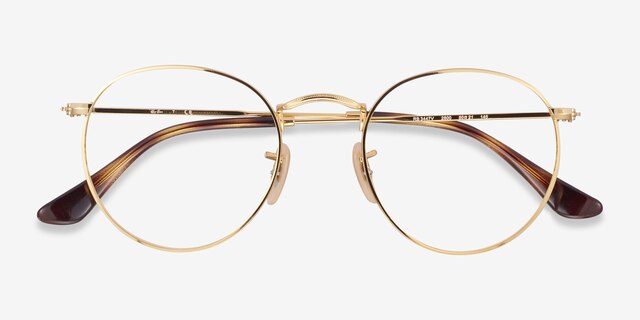 Ray-Ban RB3447V Round Gold MetalEyeglass Frames from EyeBuyDirect, Closed View