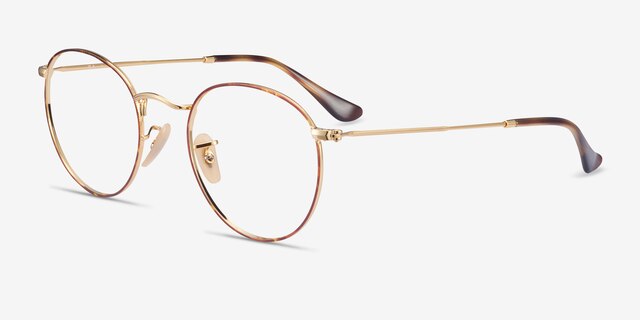 Ray-Ban RB3447V Round Tortoise & Gold MetalEyeglass Frames from EyeBuyDirect, Angle View