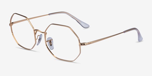 Ray-Ban Octagon Gold MetalEyeglass Frames from EyeBuyDirect, Angle View