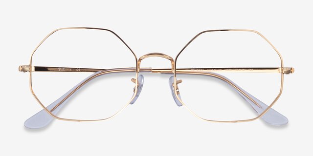 Ray-Ban Octagon Gold MetalEyeglass Frames from EyeBuyDirect, Closed View