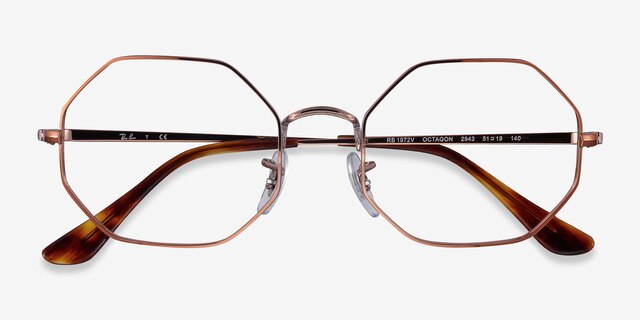 Ray-Ban Octagon Bronze MétalMontures de lunettes de vue d'EyeBuyDirect, Vue Rapprochée