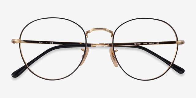 Ray-Ban RB3582V Round Black Gold MétalMontures de lunettes de vue d'EyeBuyDirect, Vue Rapprochée