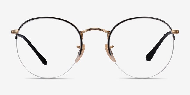 Ray-Ban RB3947V Round Black Gold MetalEyeglass Frames from EyeBuyDirect, Front View