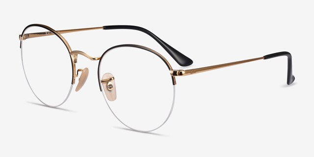 Ray-Ban RB3947V Round Black Gold MetalEyeglass Frames from EyeBuyDirect, Angle View