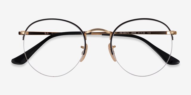 Ray-Ban RB3947V Round Black Gold MetalEyeglass Frames from EyeBuyDirect, Closed View