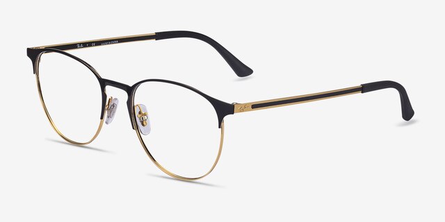 Ray-Ban RB6375 Black Gold MetalEyeglass Frames from EyeBuyDirect, Angle View