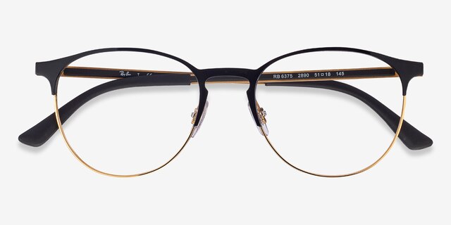 Ray-Ban RB6375 Black Gold MetalEyeglass Frames from EyeBuyDirect, Closed View