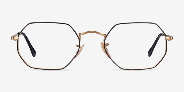 Ray-Ban RB6456 Black Gold MetalEyeglass Frames from EyeBuyDirect, Front View