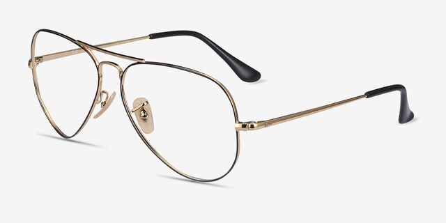 Ray-Ban RB6489 Aviator Black Gold MetalEyeglass Frames from EyeBuyDirect, Angle View