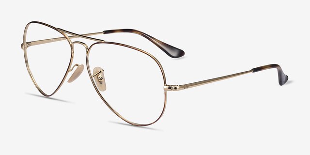 Ray-Ban RB6489 Aviator Tortoise Gold MetalEyeglass Frames from EyeBuyDirect, Angle View