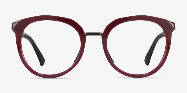 Oakley Top Knot Red & Silver AcetateEyeglass Frames from EyeBuyDirect, Front View