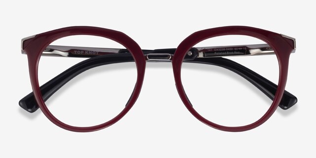 Oakley Top Knot Red & Silver AcetateEyeglass Frames from EyeBuyDirect, Closed View