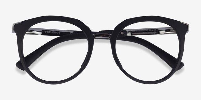 Oakley Top Knot Black & Silver AcetateEyeglass Frames from EyeBuyDirect, Closed View