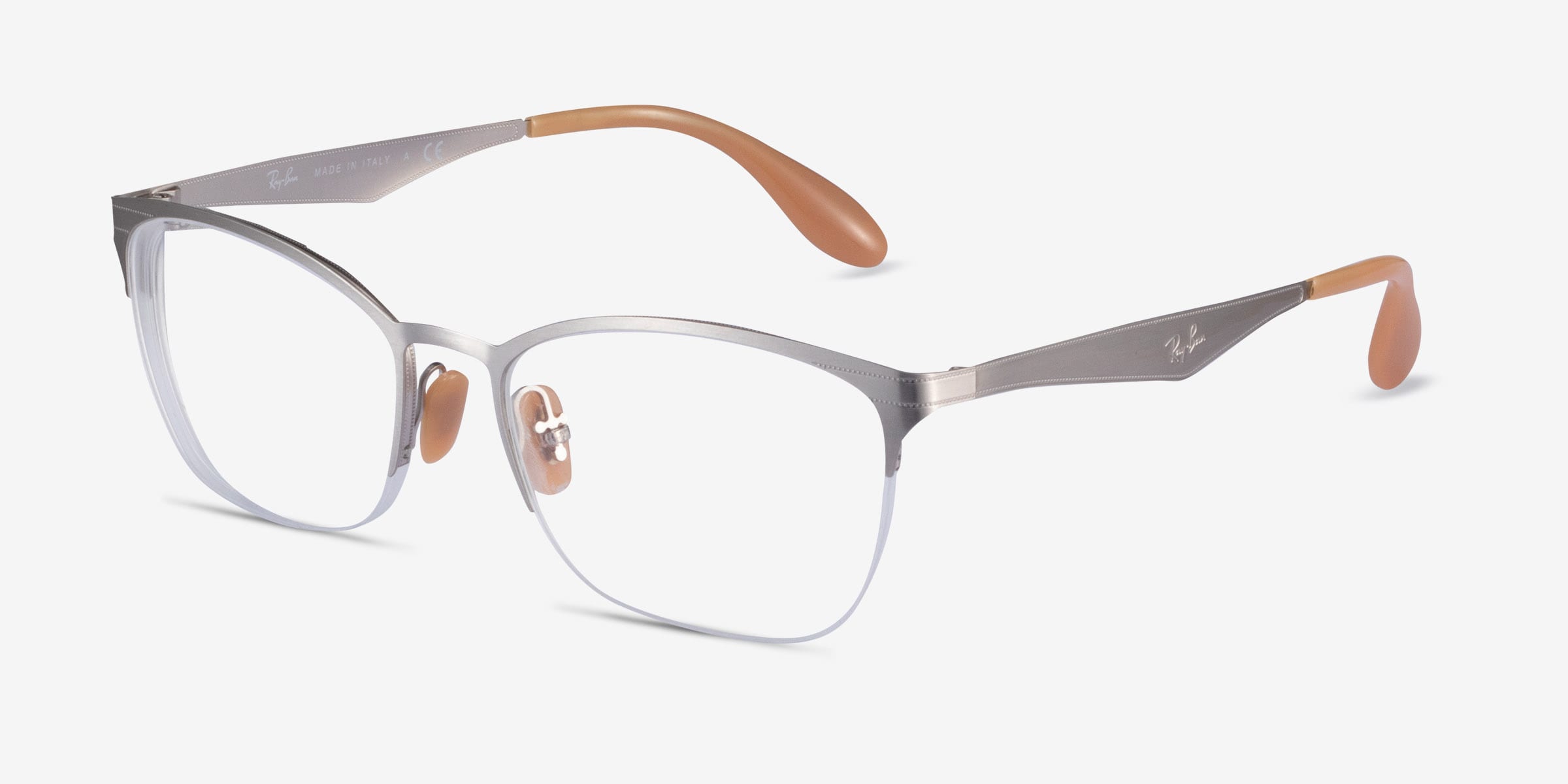 Ray-Ban RB6345 2732 Brown Silver Semi-Rimless Cat Eye Optical Frames 52-17-135 Ray Ban RB6345 2732 52-17-135 Brown Half Rimless Eyeglasses  main image 2