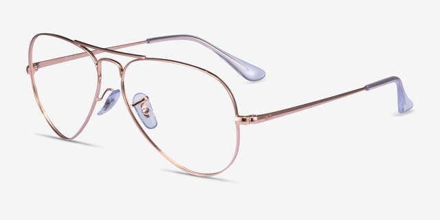Ray-Ban Aviator Metal II Rose Gold MetalEyeglass Frames from EyeBuyDirect, Angle View