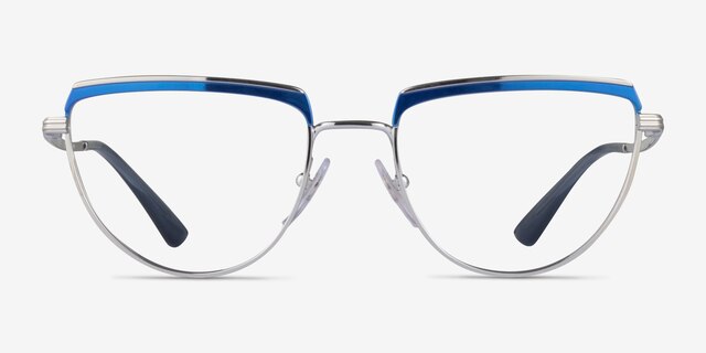Vogue Eyewear VO4230 Blue Shiny Silver MetalEyeglass Frames from EyeBuyDirect, Front View