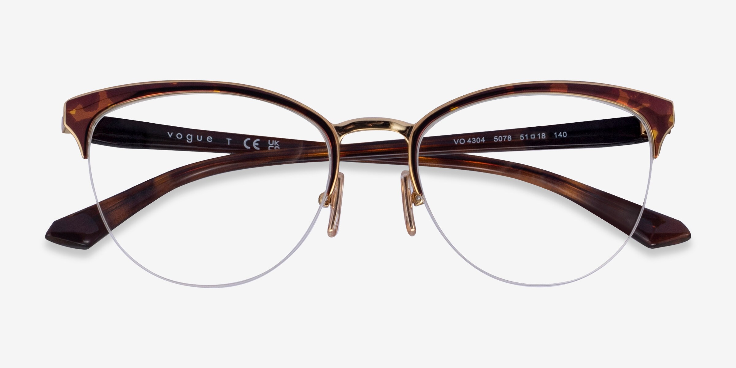 Vogue Eyewear VO4304 - Cat Eye Black Gold Frame Glasses For