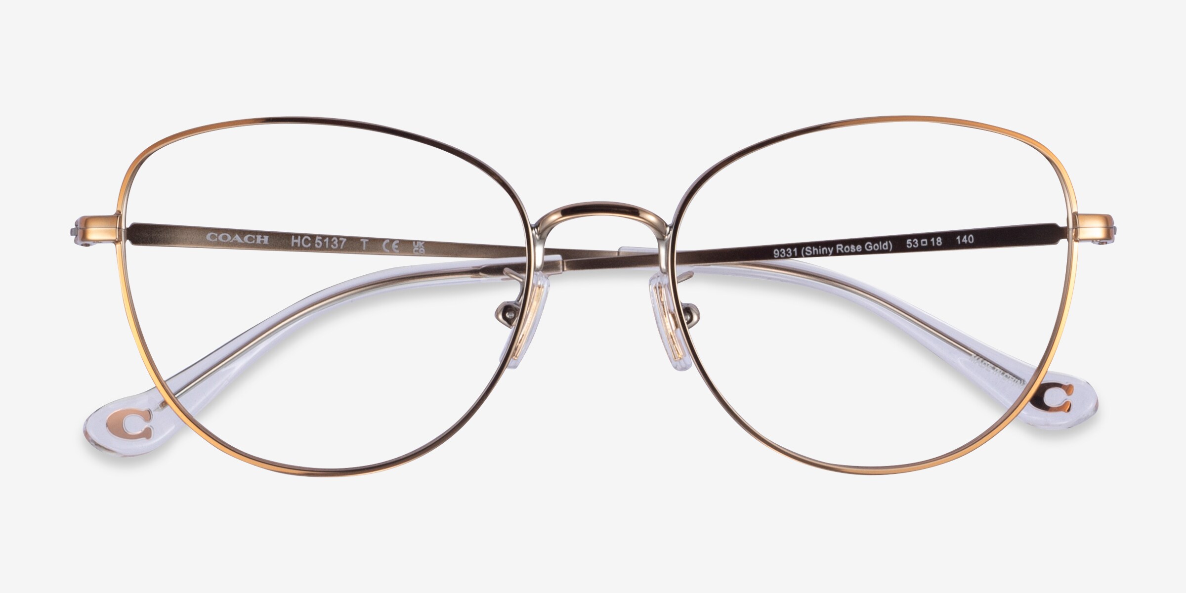New Coach Women- Hexagon metal shiny Rose Gold frames w/ Gray gradient Coach HC5137 - Cat Eye Shiny Rose Gold Frame Glasses For  main image 2