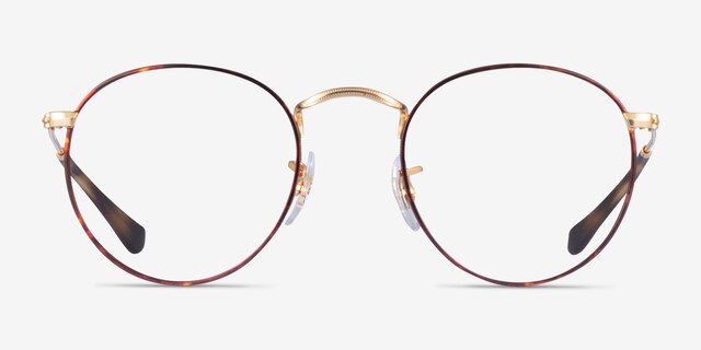 Ray-Ban RB3447V Round Gold Tortoise MetalEyeglass Frames from EyeBuyDirect, Front View