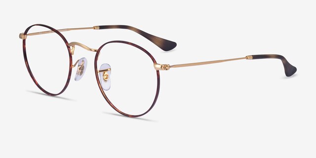 Ray-Ban RB3447V Round Gold Tortoise MetalEyeglass Frames from EyeBuyDirect, Angle View